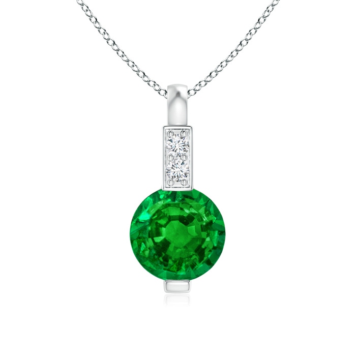 5mm AAAA Round Emerald Solitaire Pendant with Diamond Bale in S999 Silver