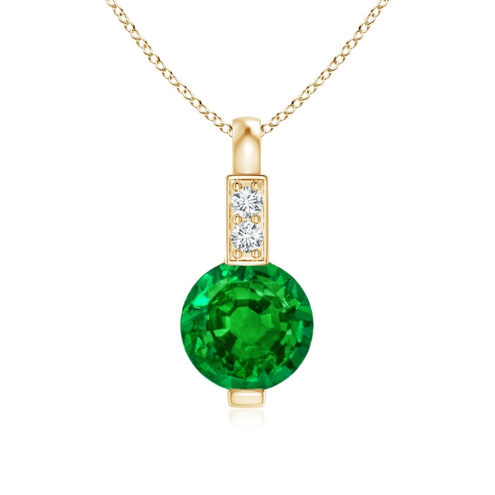 5mm AAAA Round Emerald Solitaire Pendant with Diamond Bale in Yellow Gold 