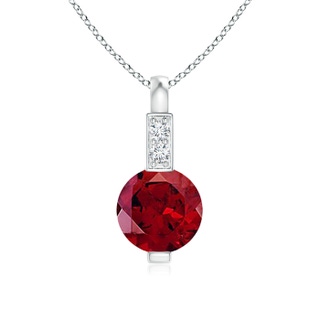 5mm AAAA Round Garnet Solitaire Pendant with Diamond Bale in 9K White Gold