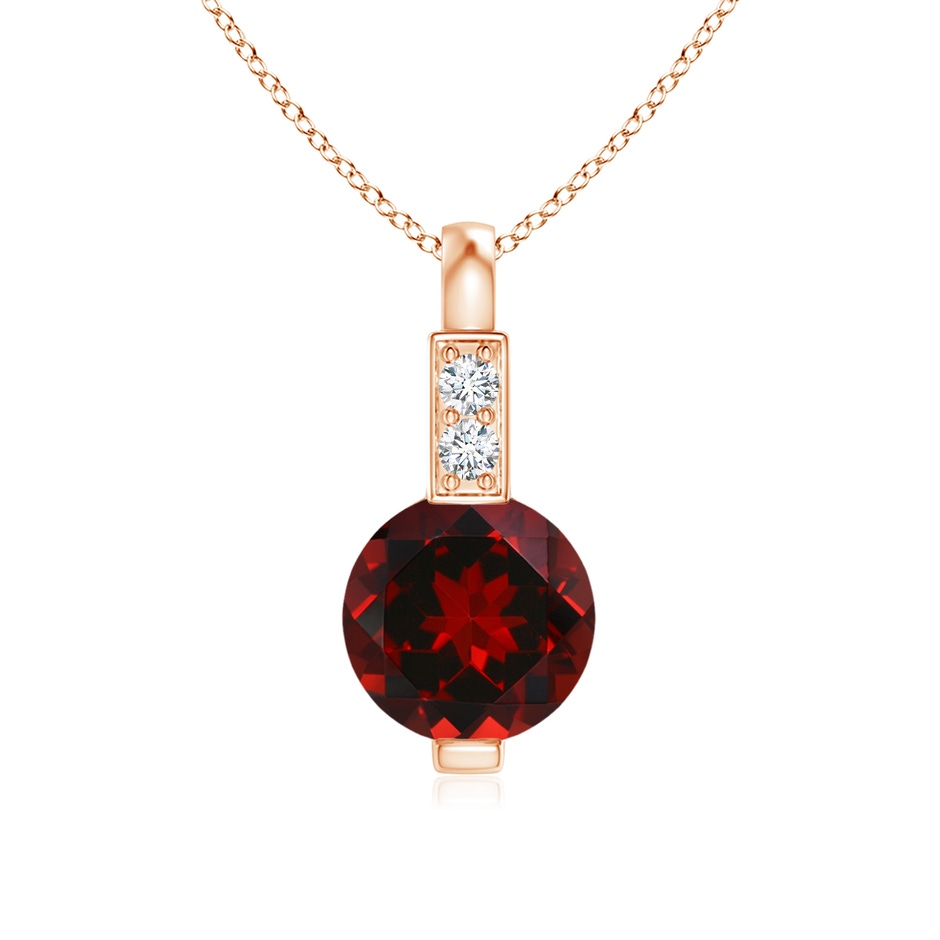 5mm AAAA Round Garnet Solitaire Pendant with Diamond Bale in Rose Gold 