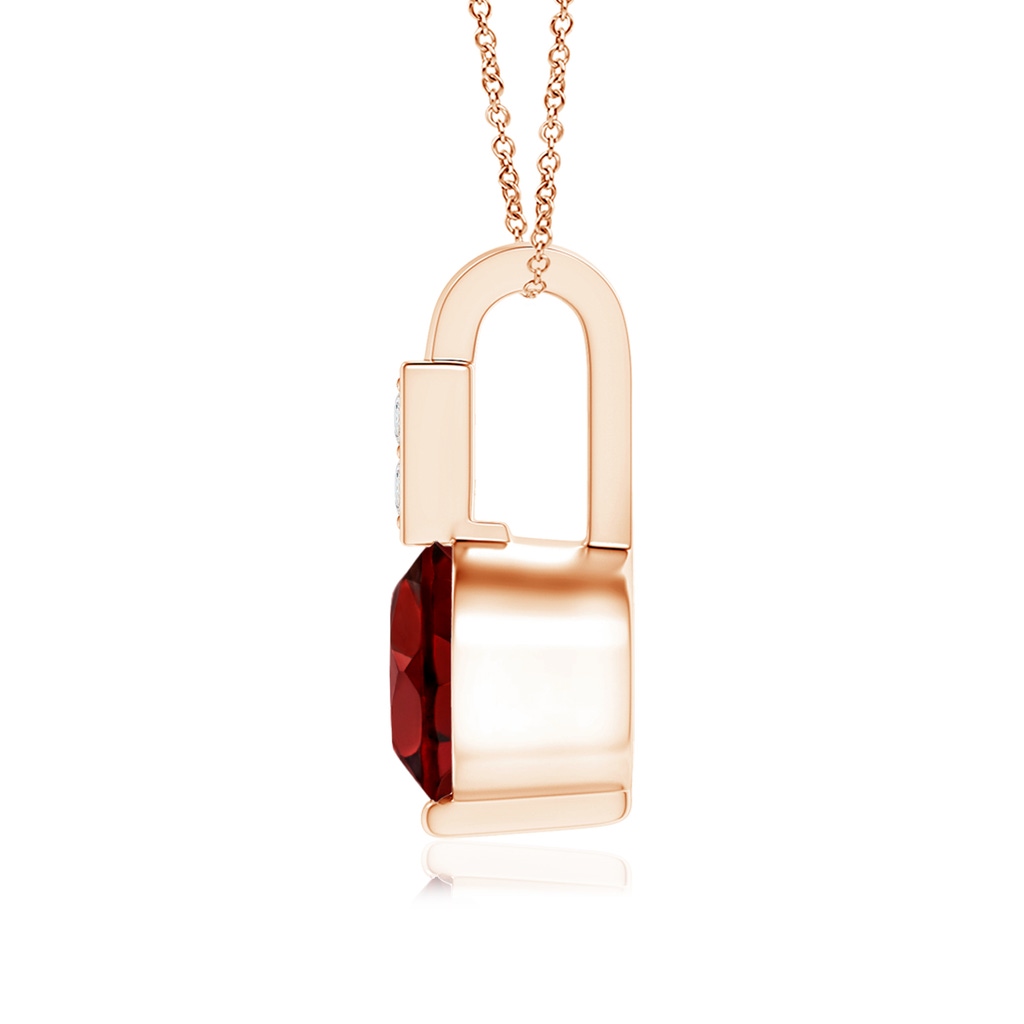 5mm AAAA Round Garnet Solitaire Pendant with Diamond Bale in Rose Gold Side 1