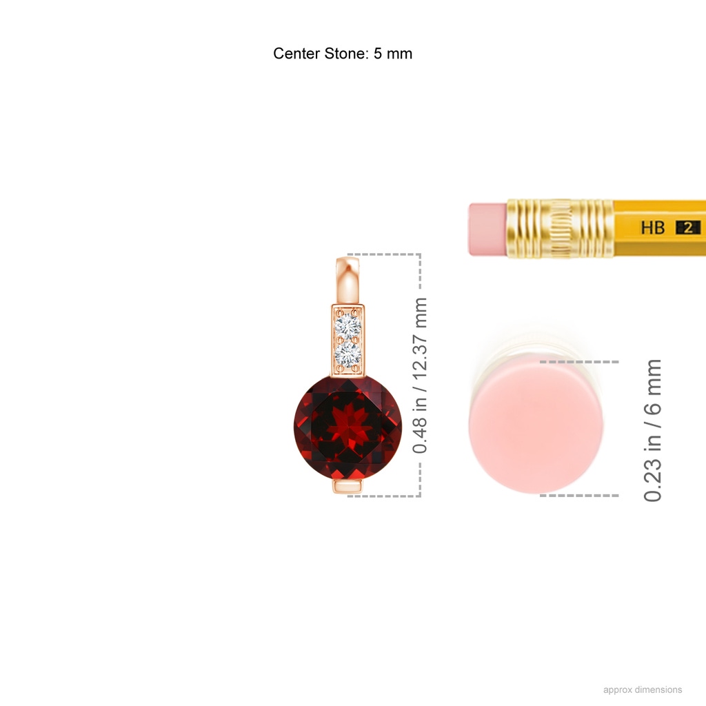 5mm AAAA Round Garnet Solitaire Pendant with Diamond Bale in Rose Gold Ruler