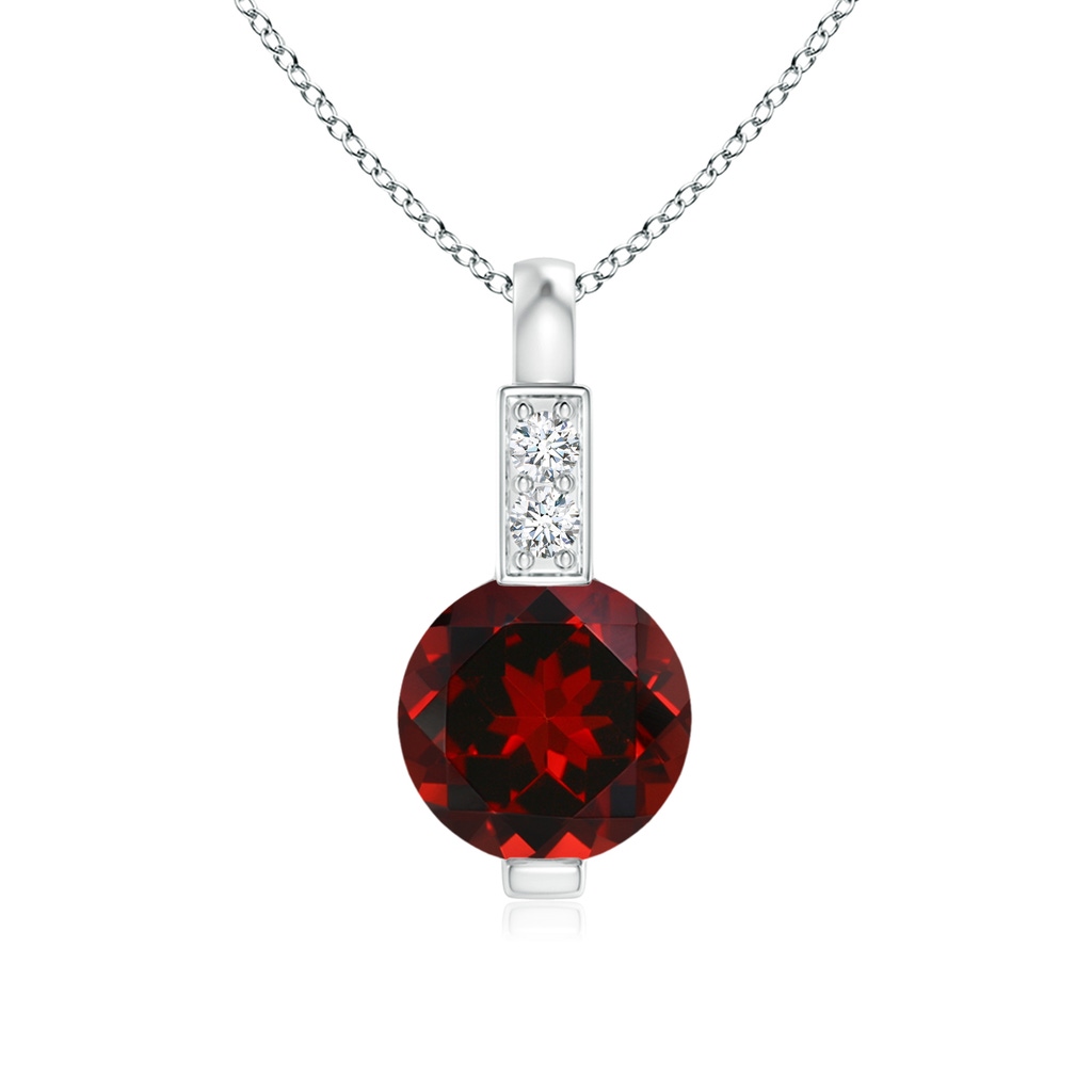 5mm AAAA Round Garnet Solitaire Pendant with Diamond Bale in S999 Silver