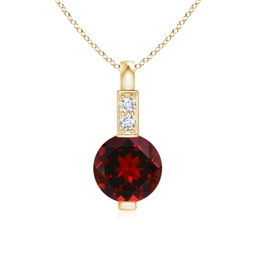 5mm AAAA Round Garnet Solitaire Pendant with Diamond Bale in Yellow Gold