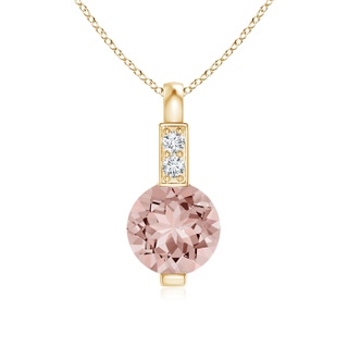 5mm AAAA Round Morganite Solitaire Pendant with Diamond Bale in Yellow Gold