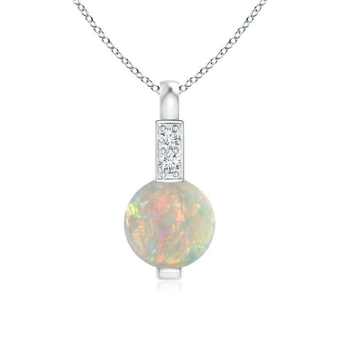 5mm AAAA Round Opal Solitaire Pendant with Diamond Bale in White Gold
