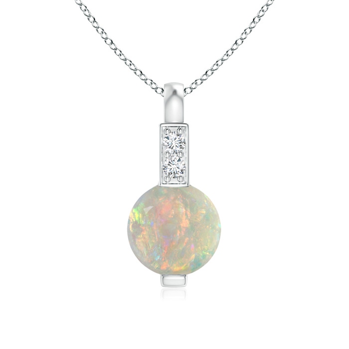 5mm AAAA Round Opal Solitaire Pendant with Diamond Bale in White Gold 