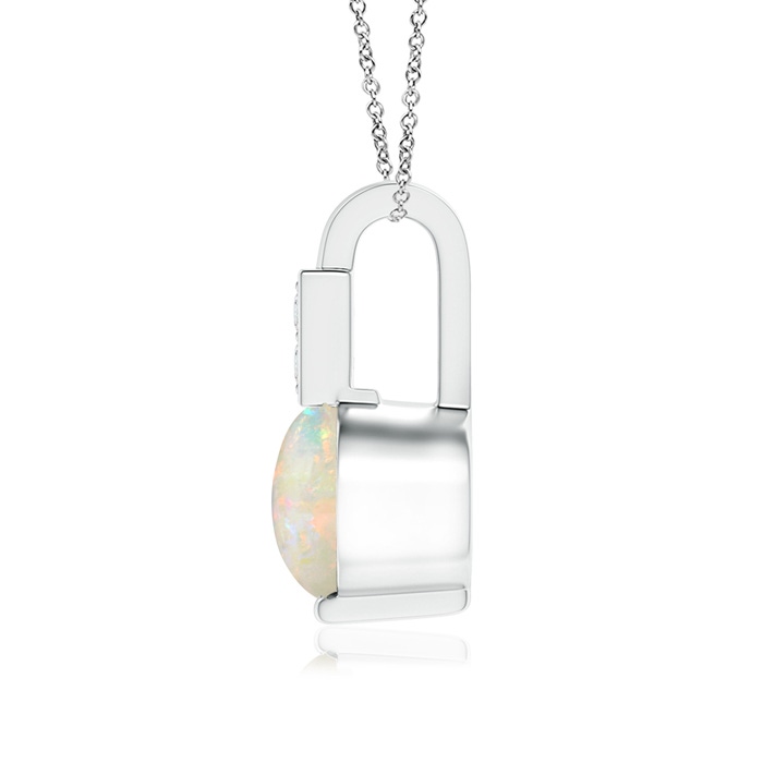 5mm AAAA Round Opal Solitaire Pendant with Diamond Bale in White Gold Product Image