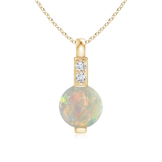 5mm AAAA Round Opal Solitaire Pendant with Diamond Bale in Yellow Gold