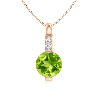 5mm AAA Round Peridot Solitaire Pendant with Diamond Bale in Rose Gold