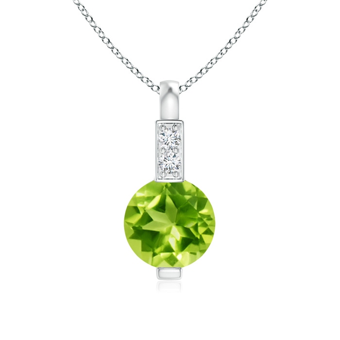 5mm AAA Round Peridot Solitaire Pendant with Diamond Bale in White Gold 