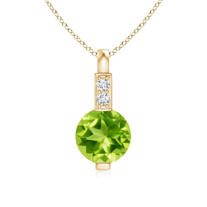 5mm AAA Round Peridot Solitaire Pendant with Diamond Bale in Yellow Gold 