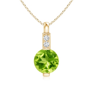 5mm AAA Round Peridot Solitaire Pendant with Diamond Bale in Yellow Gold