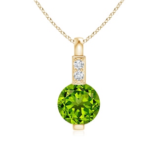 5mm AAAA Round Peridot Solitaire Pendant with Diamond Bale in 9K Yellow Gold