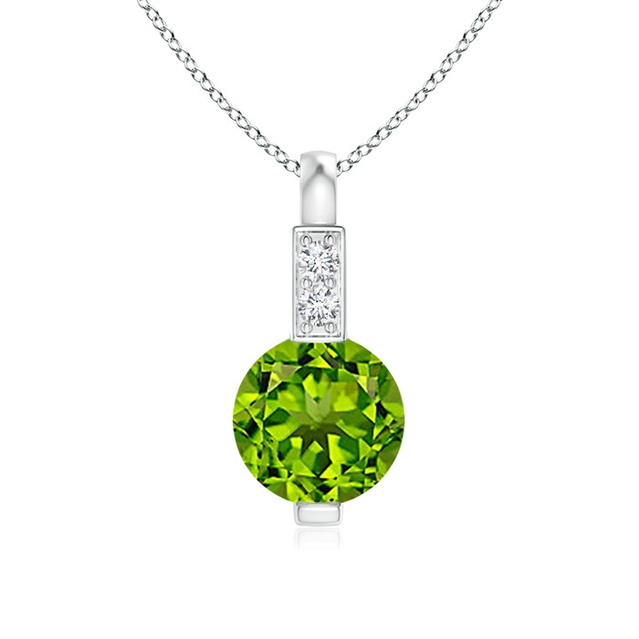 5mm AAAA Round Peridot Solitaire Pendant with Diamond Bale in P950 Platinum