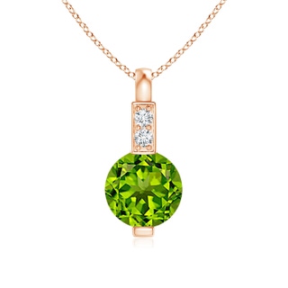 5mm AAAA Round Peridot Solitaire Pendant with Diamond Bale in Rose Gold