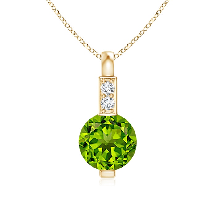 5mm AAAA Round Peridot Solitaire Pendant with Diamond Bale in Yellow Gold 