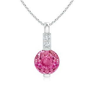 5mm AAA Round Pink Sapphire Solitaire Pendant with Diamond Bale in 9K White Gold
