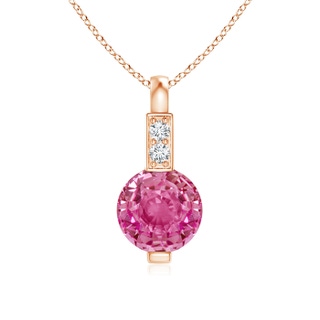 5mm AAA Round Pink Sapphire Solitaire Pendant with Diamond Bale in Rose Gold