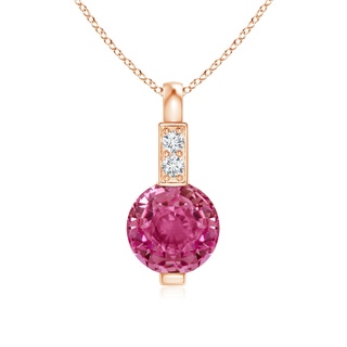 5mm AAAA Round Pink Sapphire Solitaire Pendant with Diamond Bale in Rose Gold