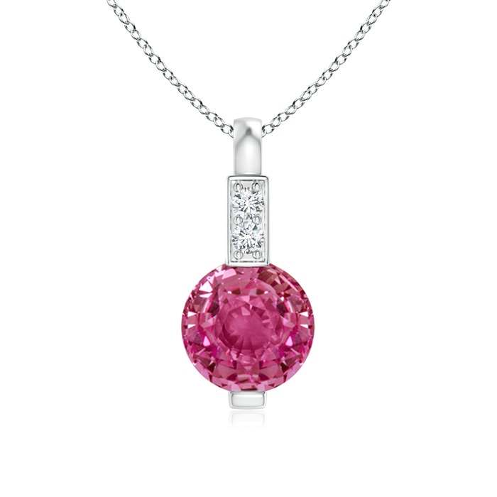 5mm AAAA Round Pink Sapphire Solitaire Pendant with Diamond Bale in S999 Silver