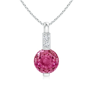 5mm AAAA Round Pink Sapphire Solitaire Pendant with Diamond Bale in White Gold