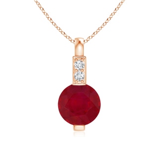 5mm AA Round Ruby Solitaire Pendant with Diamond Bale in Rose Gold