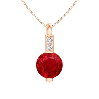 5mm AAA Round Ruby Solitaire Pendant with Diamond Bale in 10K Rose Gold