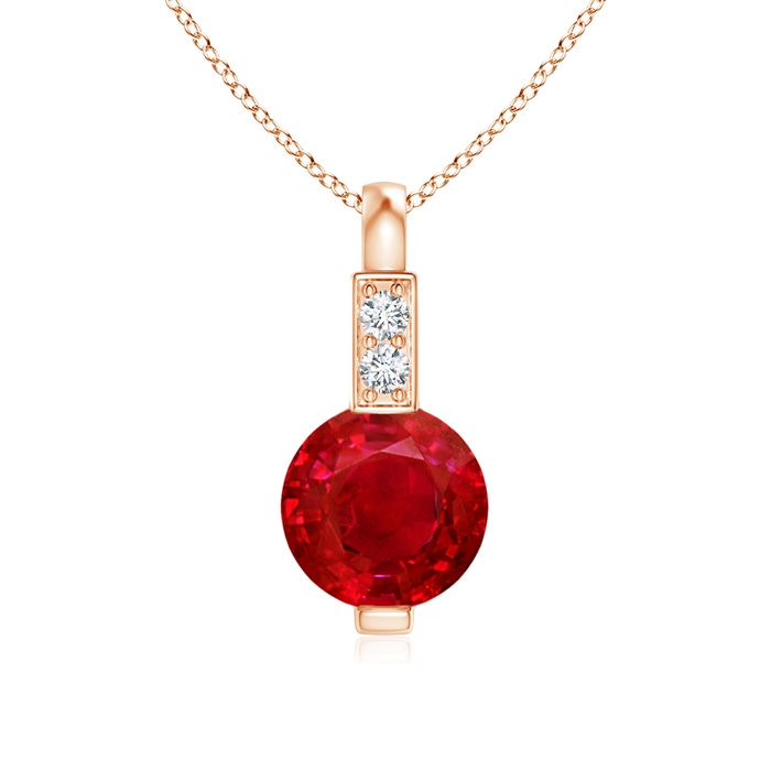 5mm AAA Round Ruby Solitaire Pendant with Diamond Bale in Rose Gold