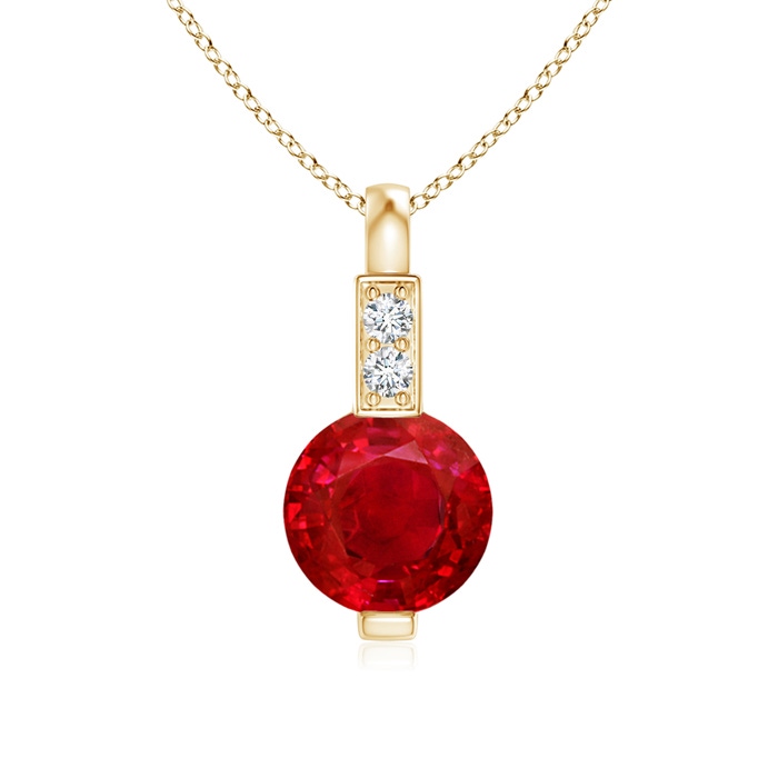 5mm AAA Round Ruby Solitaire Pendant with Diamond Bale in Yellow Gold