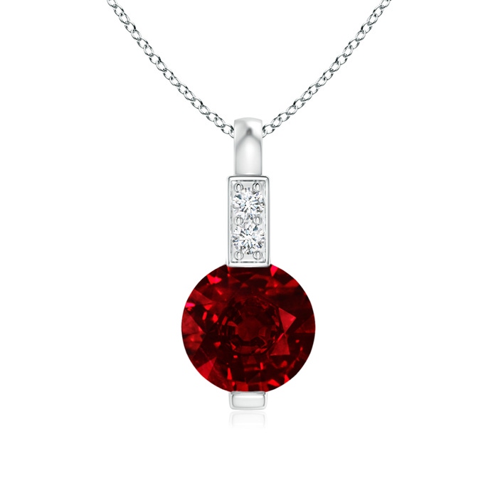 5mm AAAA Round Ruby Solitaire Pendant with Diamond Bale in P950 Platinum