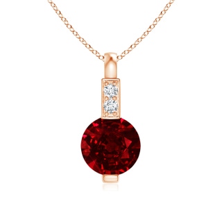 5mm AAAA Round Ruby Solitaire Pendant with Diamond Bale in Rose Gold