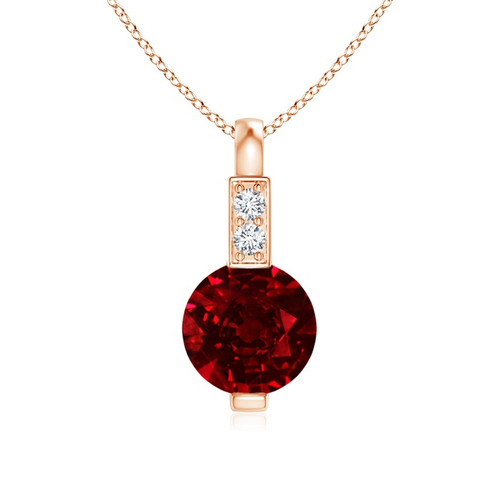 5mm AAAA Round Ruby Solitaire Pendant with Diamond Bale in Rose Gold 