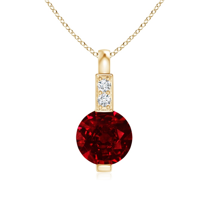 5mm AAAA Round Ruby Solitaire Pendant with Diamond Bale in Yellow Gold