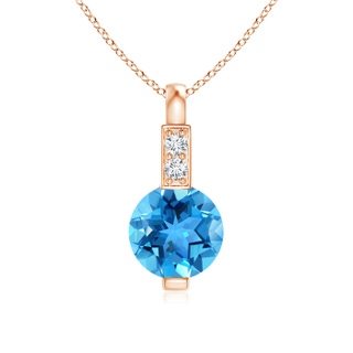 5mm AAA Round Swiss Blue Topaz Solitaire Pendant with Diamond Bale in Rose Gold