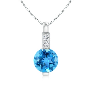 5mm AAA Round Swiss Blue Topaz Solitaire Pendant with Diamond Bale in White Gold