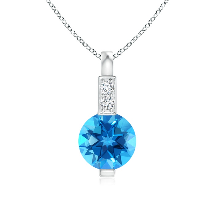 5mm AAAA Round Swiss Blue Topaz Solitaire Pendant with Diamond Bale in S999 Silver