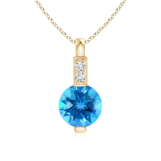 5mm AAAA Round Swiss Blue Topaz Solitaire Pendant with Diamond Bale in Yellow Gold
