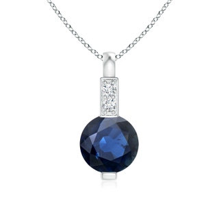 5mm AA Round Blue Sapphire Solitaire Pendant with Diamond Bale in S999 Silver