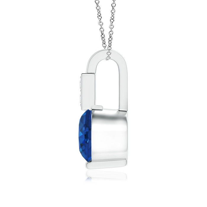 5mm AAA Round Blue Sapphire Solitaire Pendant with Diamond Bale in White Gold Product Image