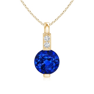 5mm AAAA Round Blue Sapphire Solitaire Pendant with Diamond Bale in 9K Yellow Gold