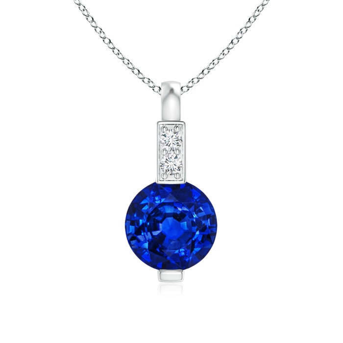 5mm AAAA Round Blue Sapphire Solitaire Pendant with Diamond Bale in P950 Platinum
