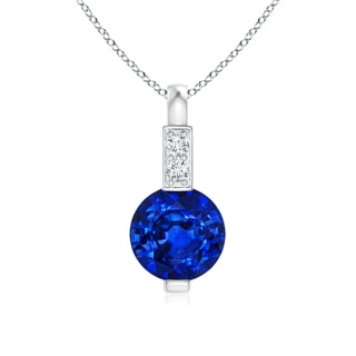 5mm AAAA Round Blue Sapphire Solitaire Pendant with Diamond Bale in White Gold