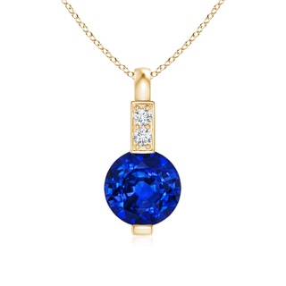 5mm AAAA Round Blue Sapphire Solitaire Pendant with Diamond Bale in Yellow Gold