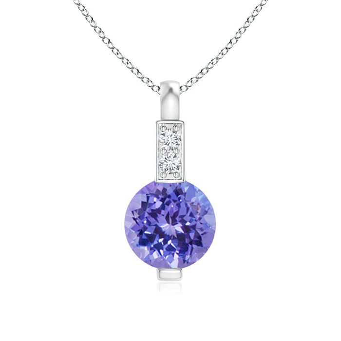 5mm AAA Round Tanzanite Solitaire Pendant with Diamond Bale in White Gold