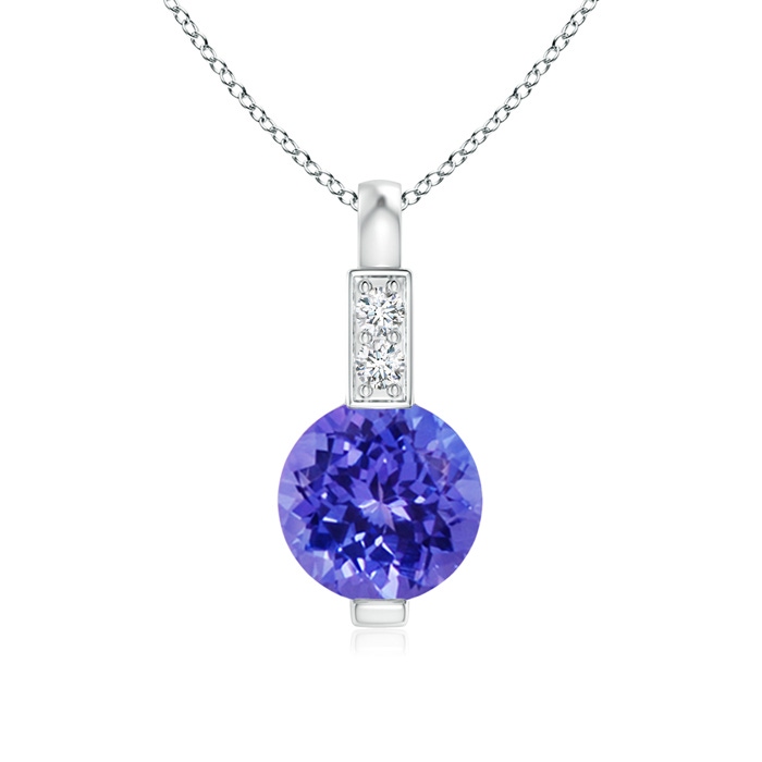 5mm AAAA Round Tanzanite Solitaire Pendant with Diamond Bale in S999 Silver