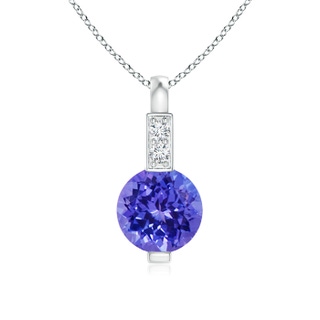 5mm AAAA Round Tanzanite Solitaire Pendant with Diamond Bale in White Gold