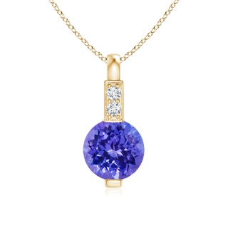 5mm AAAA Round Tanzanite Solitaire Pendant with Diamond Bale in Yellow Gold