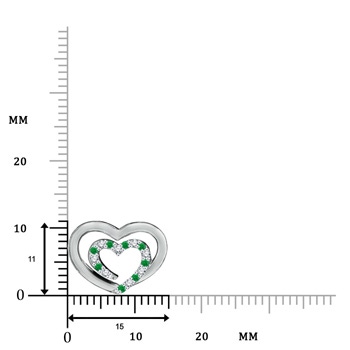 1.2mm AA Diamond and Emerald Double Heart Necklace in White Gold product image