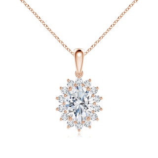 8.5x6.5mm GVS2 Oval Diamond Pendant with Floral Halo in Rose Gold